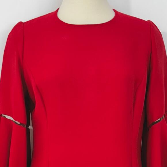 Oscar de la Renta Wool Silk Mini Sheath Dress Flared Sleeves Red Size 16 - Picture 5 of 16
